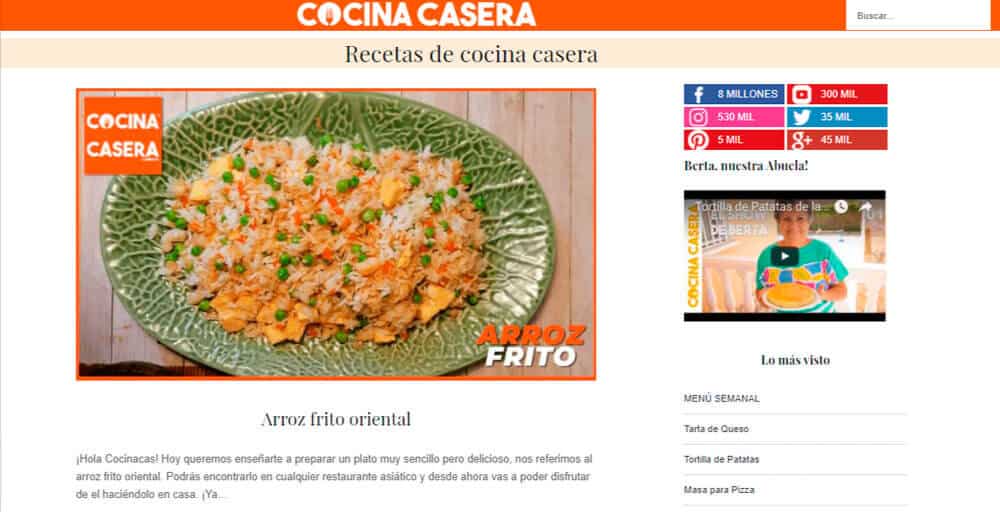 ejemplo de pagina web: blog de cocina